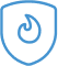 A blue outline of a shield with a flame icon in the center, representing protection or security against fire.