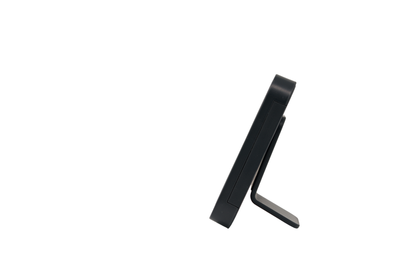 The Shelly USA Shelly BLU H&T Display ZB Black is shown from the side on a plain white background, standing on a surface with its support leg extended.