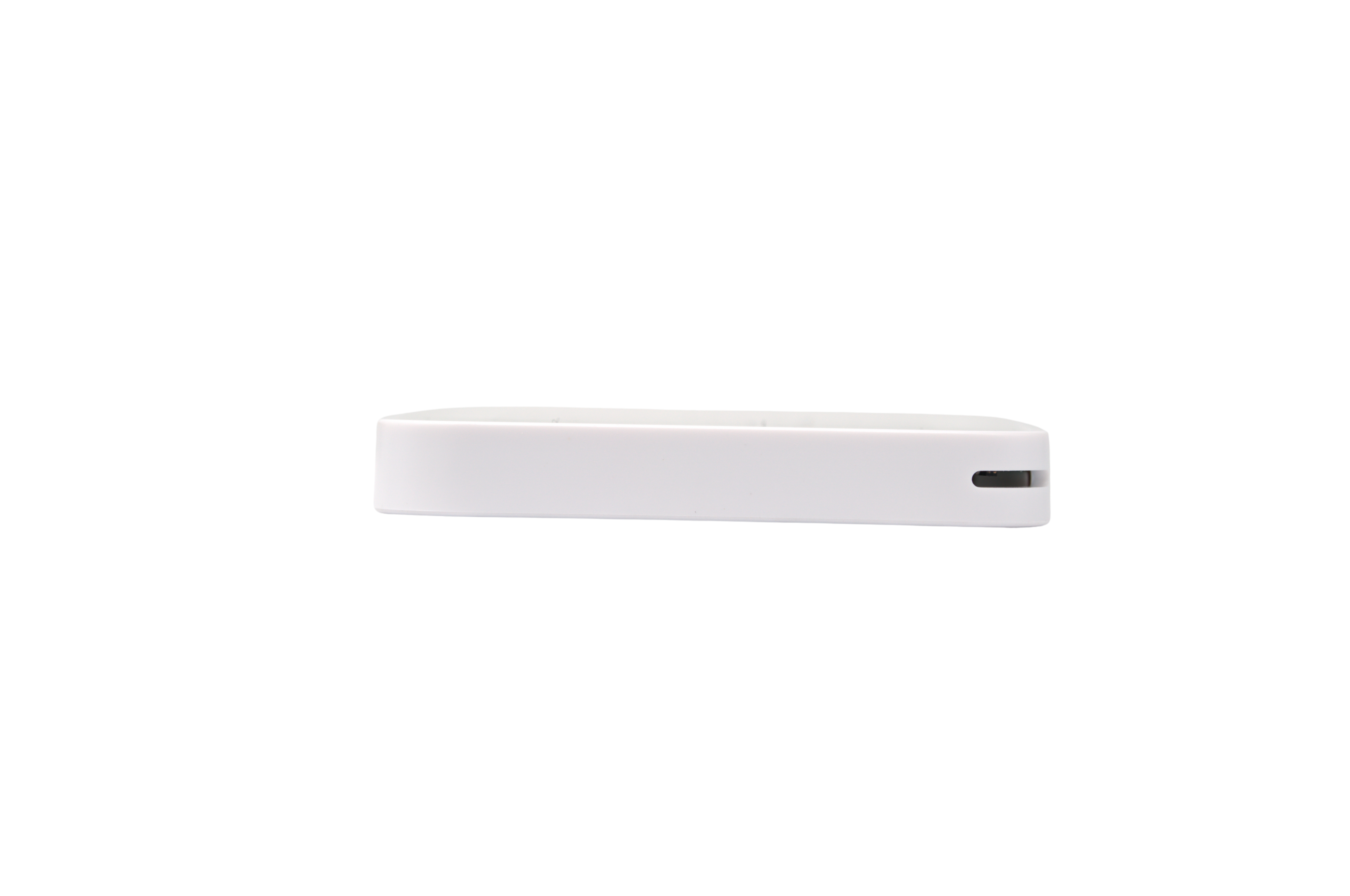 The Shelly USA Shelly BLU H&T Display ZB White is a small, rectangular white electronic device with rounded edges and a single narrow black slot on the right side, shown against a plain white background.