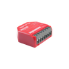 The Shelly 1PM Gen4 by Shelly USA is a red five-channel electrical terminal block with screw connectors and printed labeling on top, designed for wire connections and energy automation, shown on a white background.