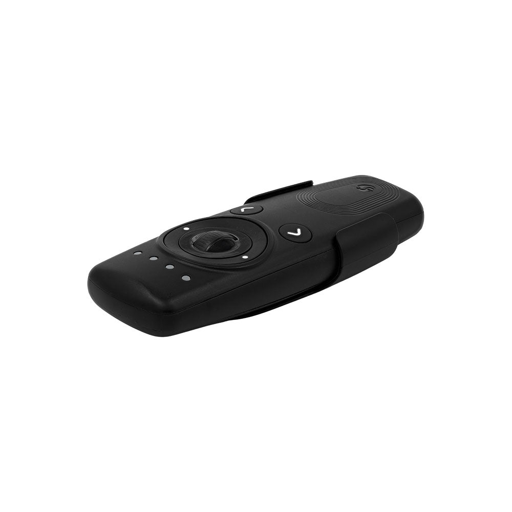 The Shelly USA Shelly BLU Remote Control ZB Black features multiple buttons, including arrow keys, a central circular button, and an on/off symbol. It is shown against a white background.