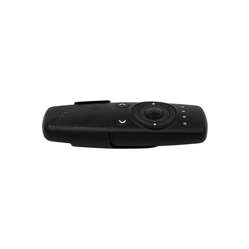 The Shelly USA Shelly BLU Remote Control ZB Black is a handheld remote with round buttons, directional arrows, and a circular navigation pad on the front, displayed against a white background.