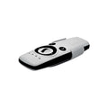 The Shelly BLU Remote Control ZB White by Shelly USA is a modern, white and black handheld device with several buttons—including a large circular one and directional arrows—shown on a white background.