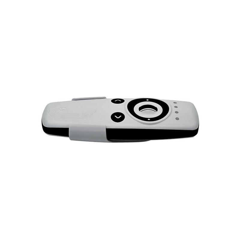 The Shelly USA Shelly BLU Remote Control ZB White, featuring multiple buttons including a circular directional pad and power button, is shown on a plain white background.