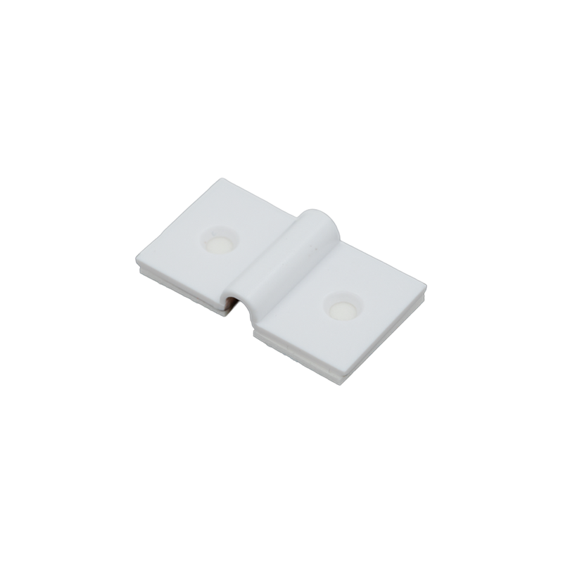 The Shelly Europe Shelly Cable Bracket 10-pack includes small white metal brackets with four mounting holes, two per side, ideal for flat surfaces. The product is shown on a plain white background.