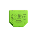 A green Shelly USA Shelly Dimmer Gen4 smart dimming controller with certification symbols, technical specs, and manufacturer info printed on the front.