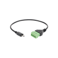 The Shelly USA Micro USB to 5 Terminal Add (Shelly Pill) is a black cable with a micro USB connector on one end and a green screw terminal block on the other, shown on a plain white background.