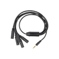 The Shelly USA Splitter 1 to 5-3.5 mm Jack (Shelly Pill) is a black audio cable with one male and four female 3.5mm ports, shown coiled in a loose loop against a white background.