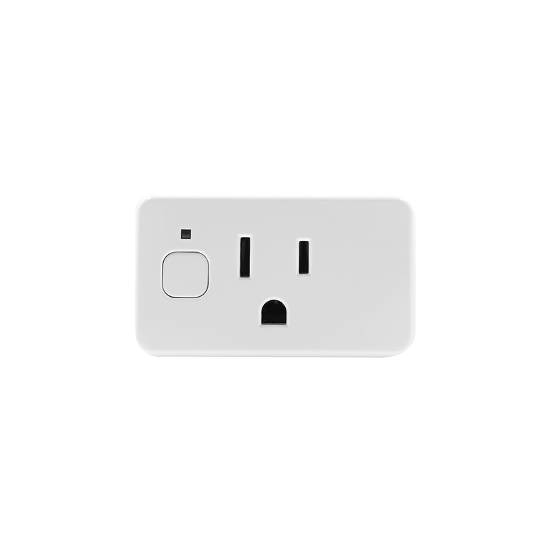 The Shelly Plug US Gen4 White is a smart plug with a single three-prong socket and small square power button, designed for easy home automation, shown against a plain white background.