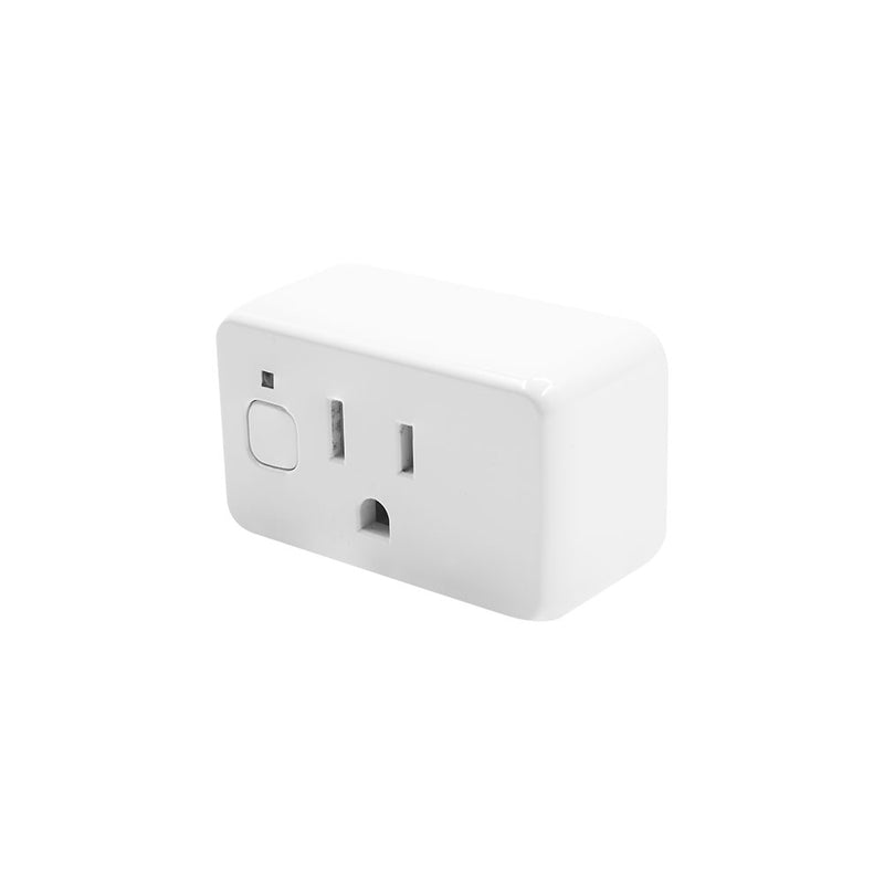 The white Shelly Plug US Gen4 smart plug features a rectangular shape, single outlet, and front circular button, shown on a plain white background—ideal for seamless home automation.
