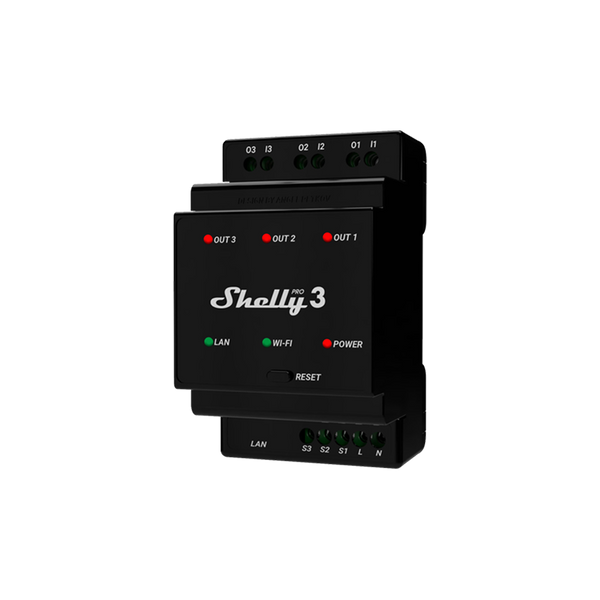 Shelly Pro 3 – DIN-Rail Triple-Channel Smart Relay (3×16 A