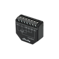 A Shelly USA Shelly Shutter + BLU Button Tough1 Pack, a black relay device with six top screw terminals (O1, O2, S1, S2, N, L), 110-240V~, and a printed wiring diagram on the front.