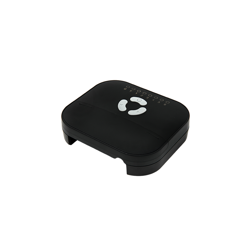 The FrankEver Sprinkler Controller FK-06X, a black device with rounded edges and white buttons in a circular layout for efficient irrigation control, is displayed on a plain white background.