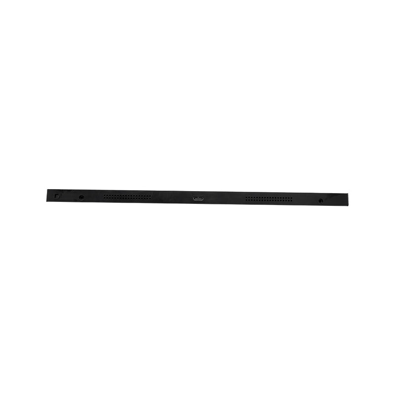 The Shelly USA Shelly Wall Display XL Black is a slim rectangular electronic bar with small perforated speaker holes and a central port, shown against a white background.