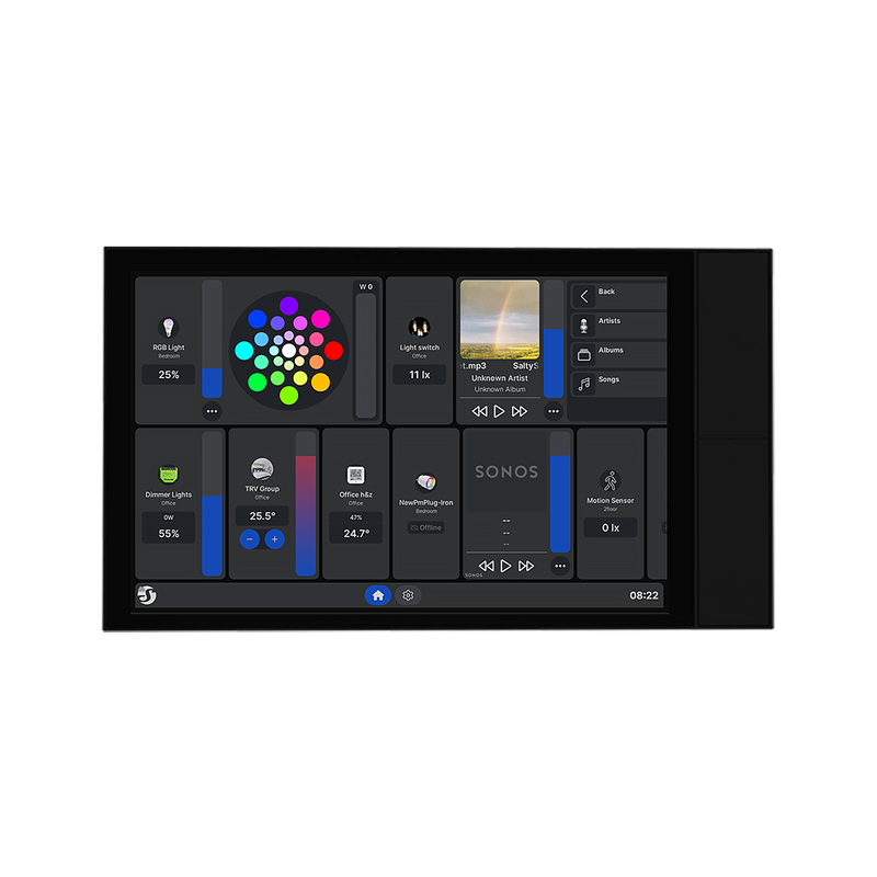 The Shelly Wall Display XL Black is a 10.1-inch touchscreen in-wall panel with a sleek interface, letting you control lighting, music, climate, cameras, and security systems—all backed by reliable Wi-Fi 6 connectivity.