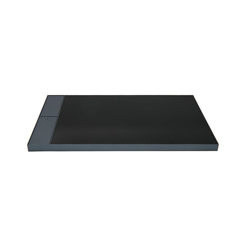 The Shelly Wall Display XL Grey is a rectangular, flat black smart home control panel with a smaller gray section on the left, shown isolated on a white background.