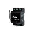The Shelly USA Shelly Wave Pro 3 is a black Z-Wave smart switch relay with labeled ports, indicator lights, dry contacts, and a wired antenna, designed for DIN rail mounting and easy integration into smart home systems.