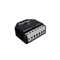 A Shelly USA Shelly Wave Shutter LR smart relay switch module in black and white with wiring terminals, designed for home automation, displayed on a white background.