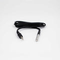 The Shelly Europe Temp. Sensor DS18B20 features a black cable with a 3.5mm audio jack on one end and a slim metallic sensor on the other, shown coiled against a white background.