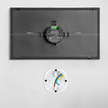 The Shelly USA Shelly Wall Display XL list is a rectangular black wall-mounted device with labels, a central round element, and measurements of 106 mm by 112 mm, shown above a white circular base with visible colored wires.