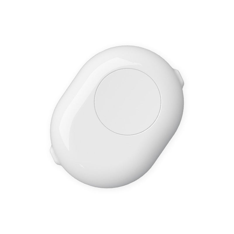 The Shelly Button list by Shelly USA is a small, oval-shaped white device with a central circular button, displayed on a plain white background.