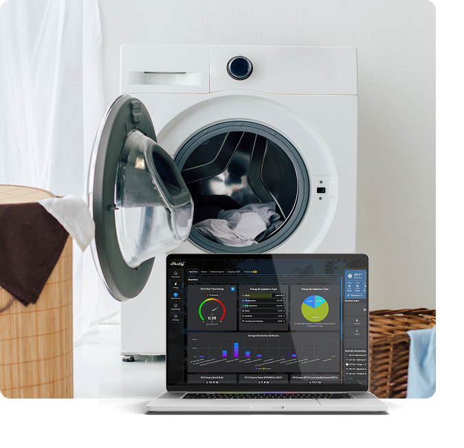 A laptop open to a washing machine.
